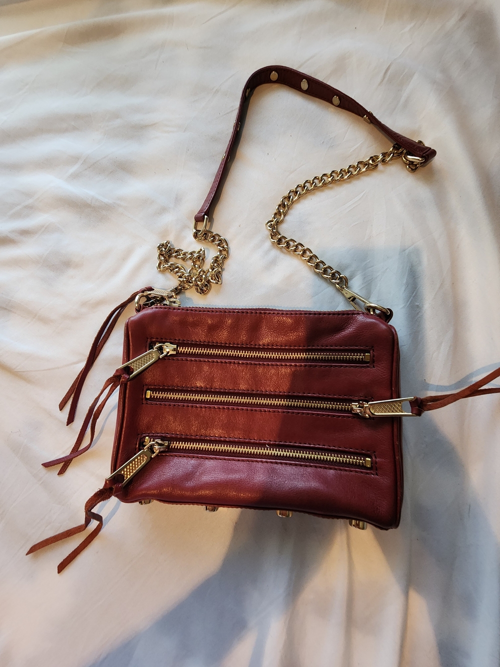 Women's Burgundy Leather Crossbody Bag with Gold Chain